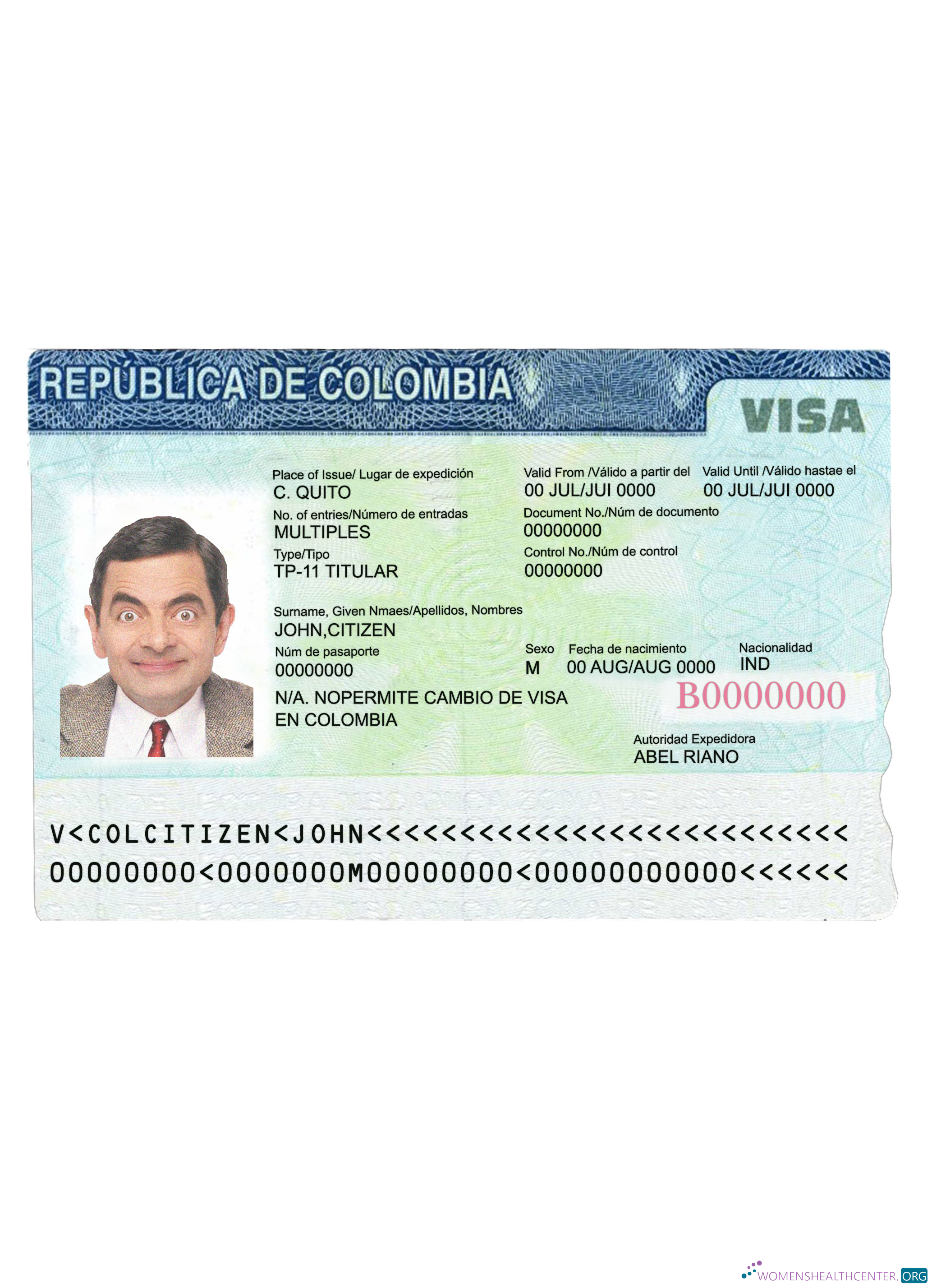Download Colombia travel visa Photoshop template